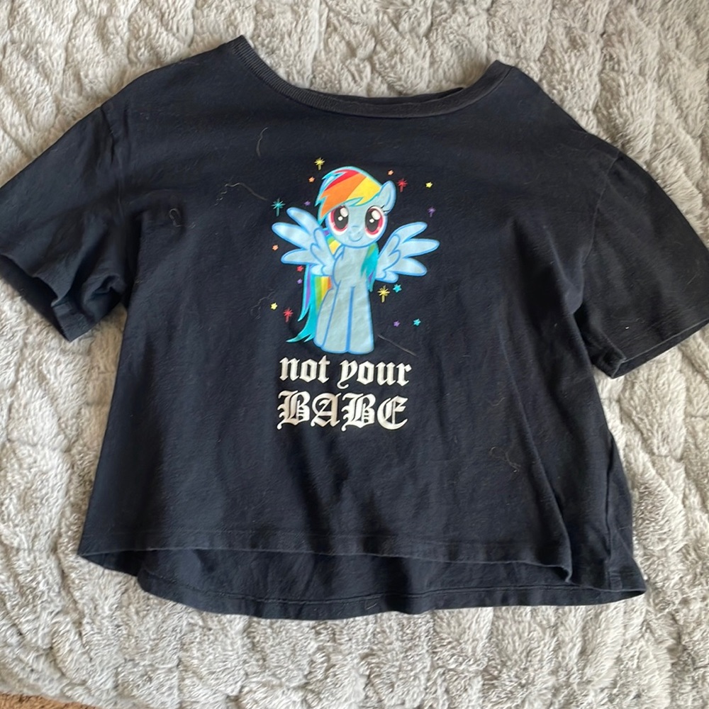 “not your babe” printed black cropped tee with “My Little Pony” character